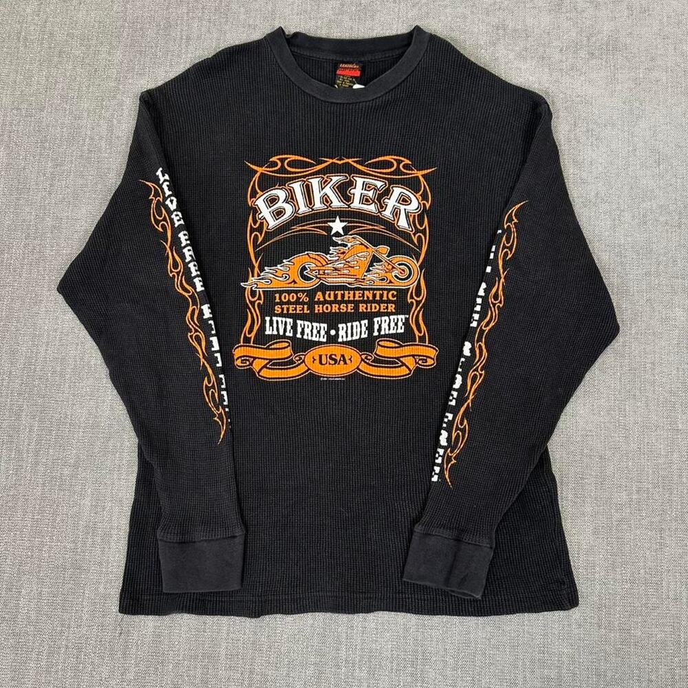 Y2K Hot Leathers Biker waffle knit thermal flame long sleeve T- shirt